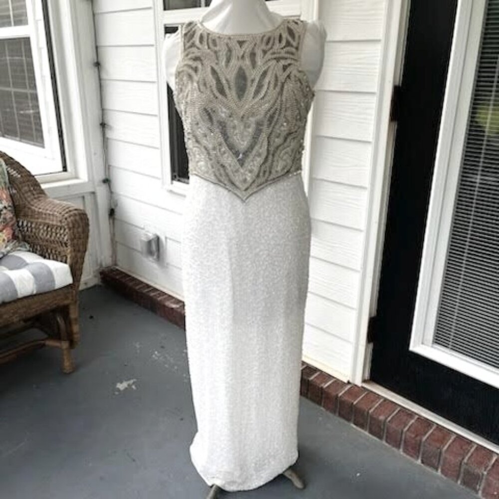Vintage Laurence Kazar Sequin Beaded Dress Women's Large Formal Evening Pageant